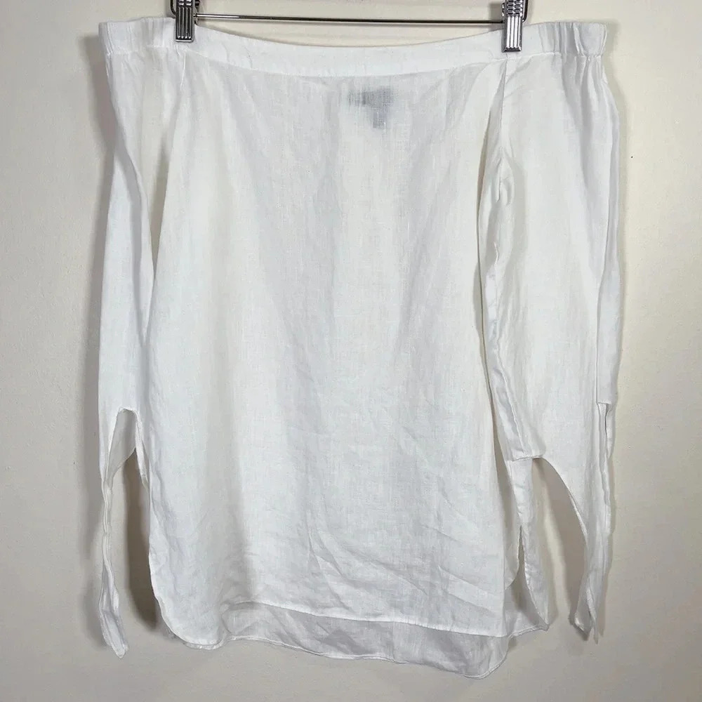 SAKS FIFTH AVENUE | OFF SHOULDER LINEN TIE-SLEEVE  BLOUSE